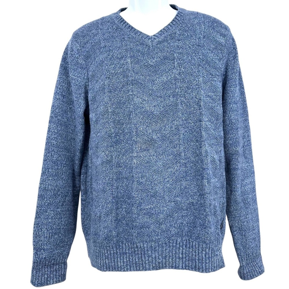 NAUTICA V-Neck Sweater Cotton Chevron Knit Denim Blue Heather Men's Large